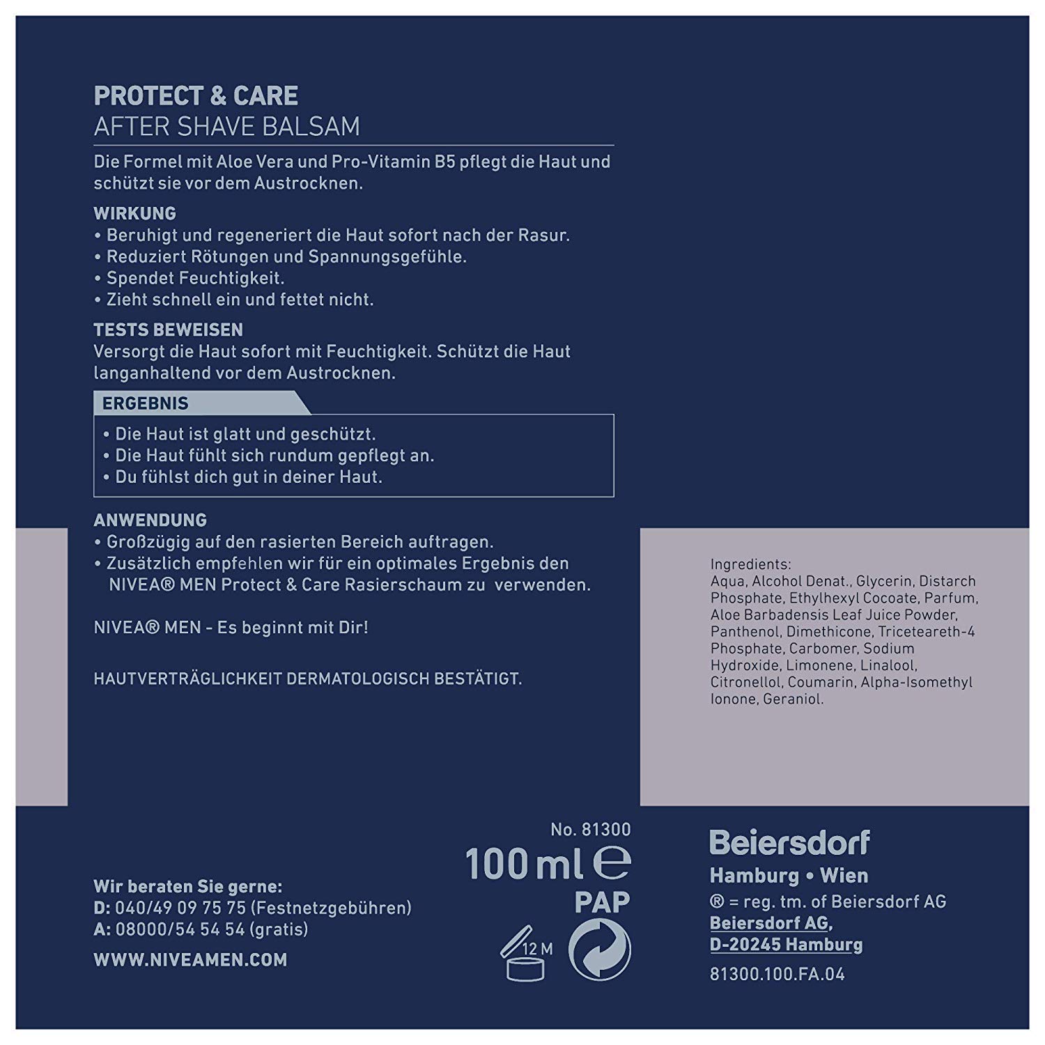 6 x NIVEA Men After Shave Balsam - Protect & Care - feuchtigkeitsspendende und pflegt die Haut nach der Rasur - 100 ml