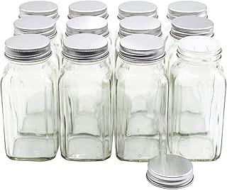 U-Pack 12 pieces of French Square Glass Spice Bottles 6 oz Spice Jars with Silver Metal Lids, Shaker Tops, and Labels by U-Pack - coolthings.us