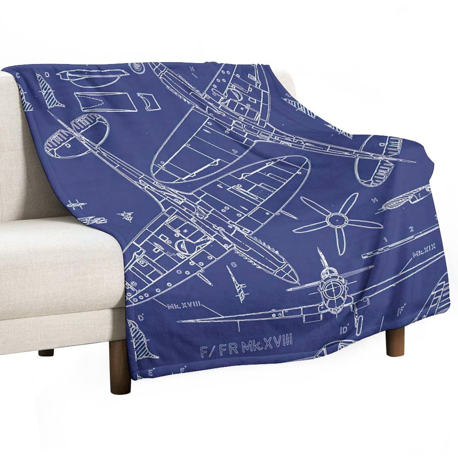 Gigen Style-6 Spitfire Concept Blueprints Blanket Cozy Soft Fluffy Outdoor Indoor Anti-Pilling Flannel Fleece Throw Blankets