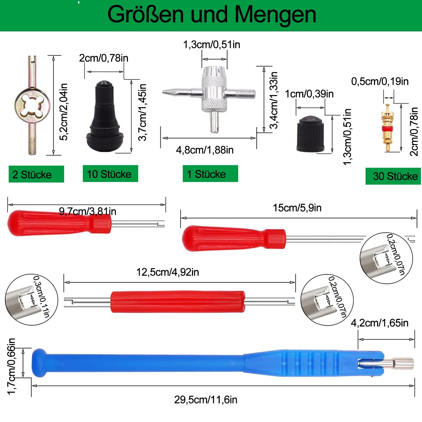 47-tlg. Reifenventil Set - Ventilentferner & TR412 Ventilkerne Für Auto, Motorrad & Fahrrad