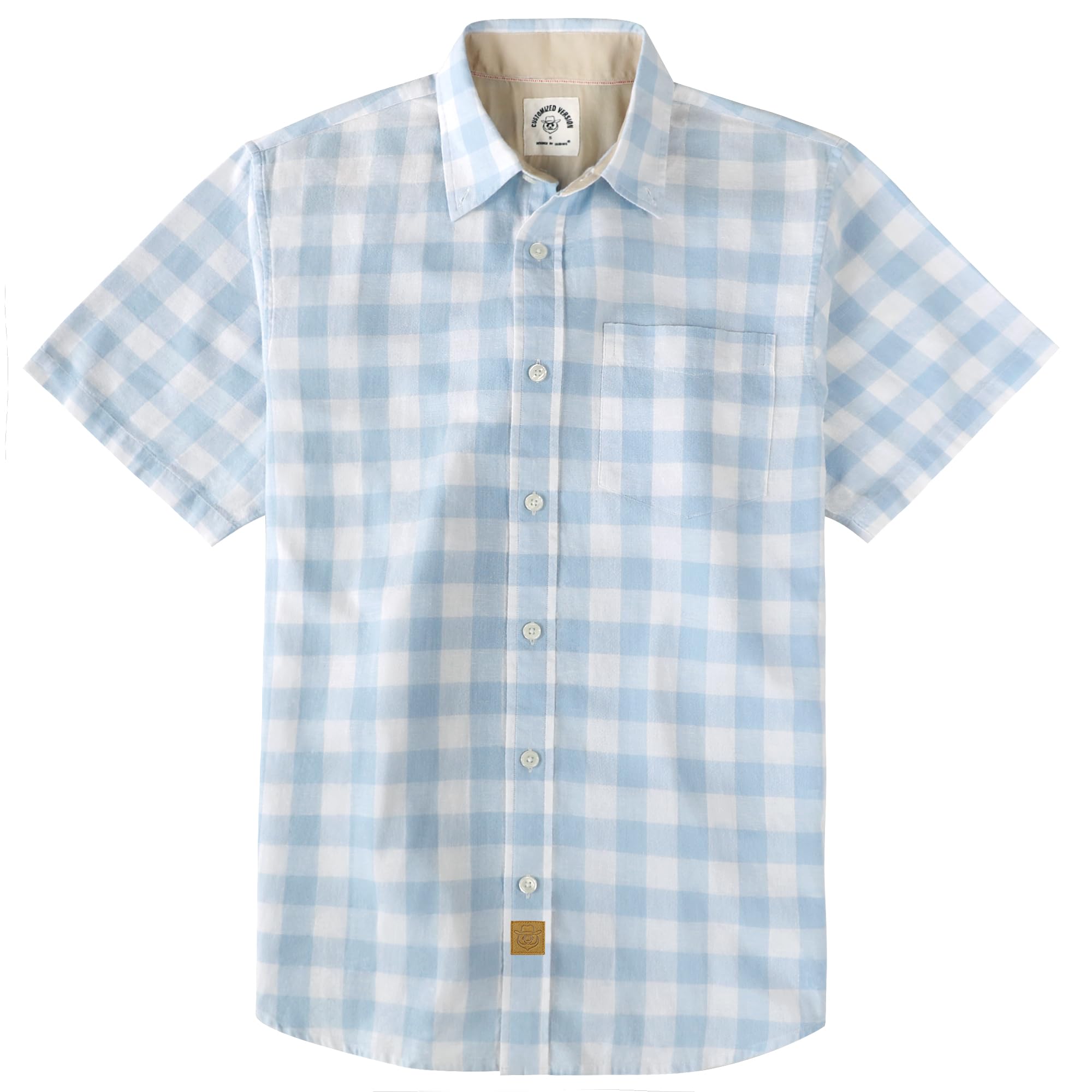 Dubinik® Mens Short Sleeve Button Down Shirts 100% Cotton Plaid Men's Casual Button-Down Shirts with Pocket