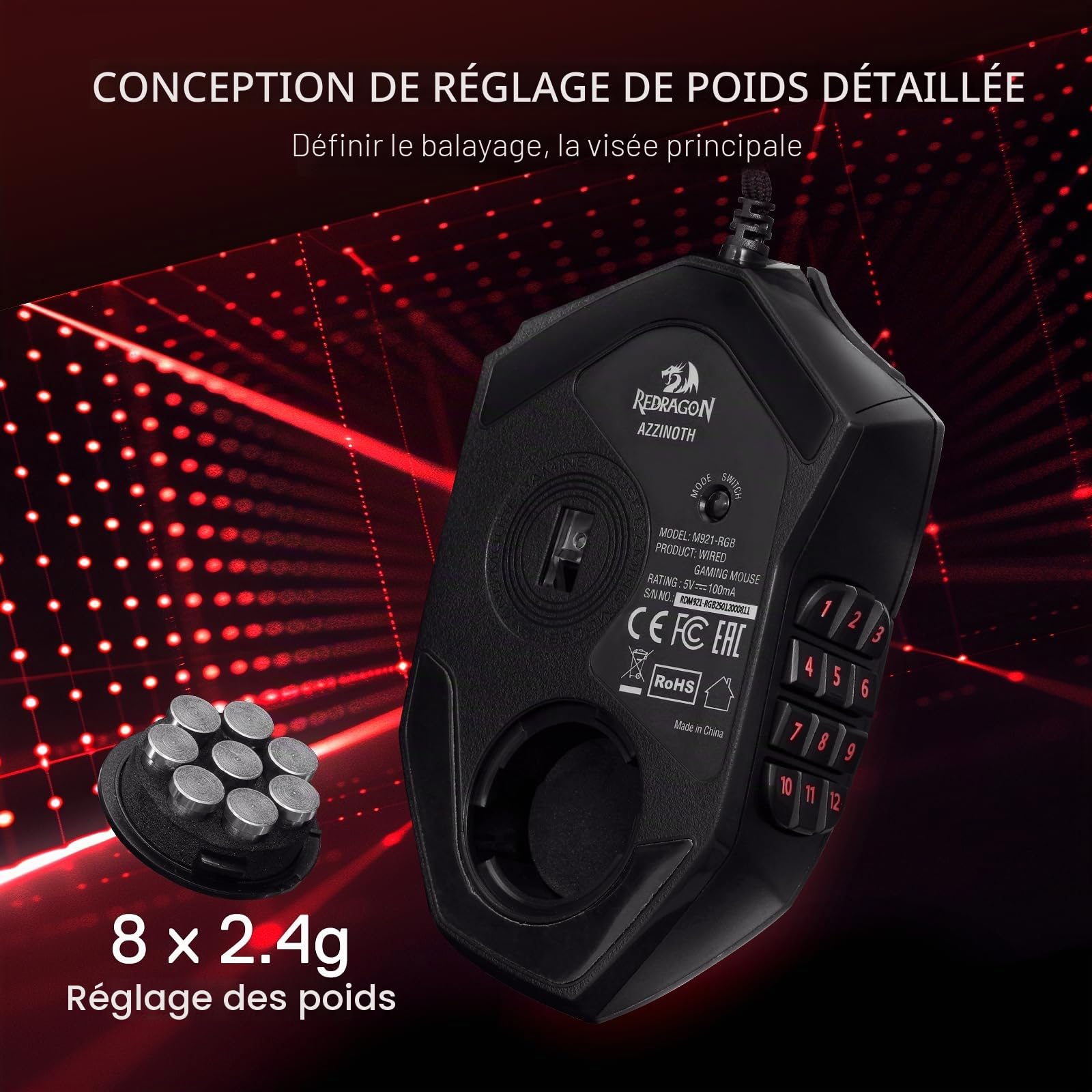 Redragon M921 Souris MMO Filaire RVB 12400 DPI 18 Boutons