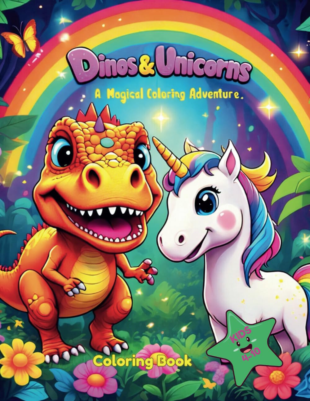 Dinos & Unicorns A Magical Coloring Adventure: Fun Children's Dinosaur and Unicorn Coloring Book for Kids Ages 4-10 Years