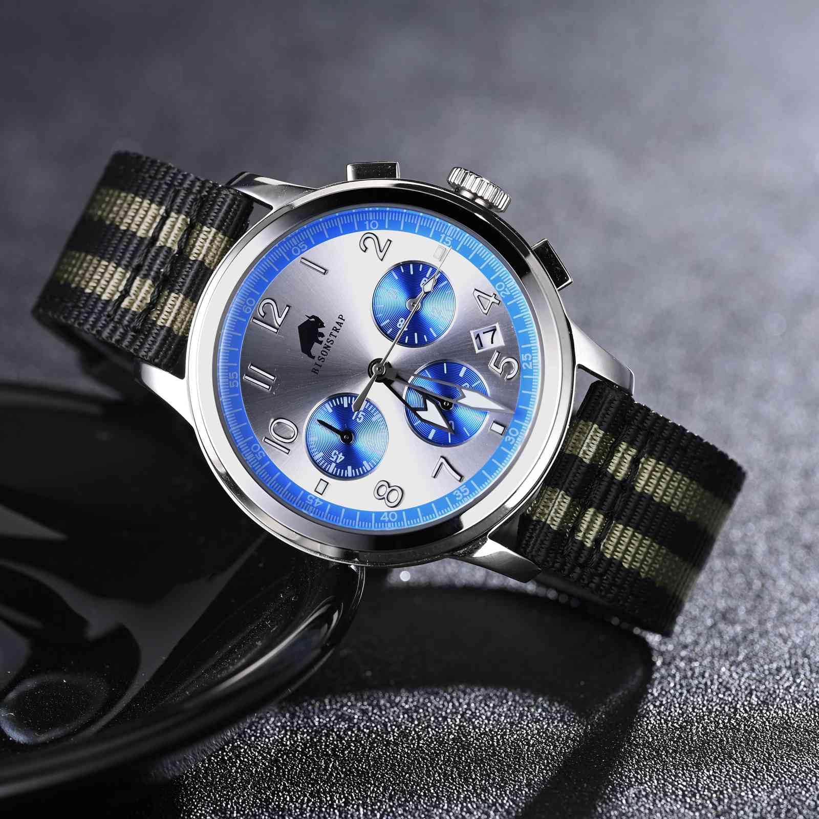 BISONSTRAP Correas de Nailon Militar, Correas de Reloj para Hombres, Liberación Rápida, Hebilla Cepillada, Ancho de Correa 18mm 19mm 20mm 22mm