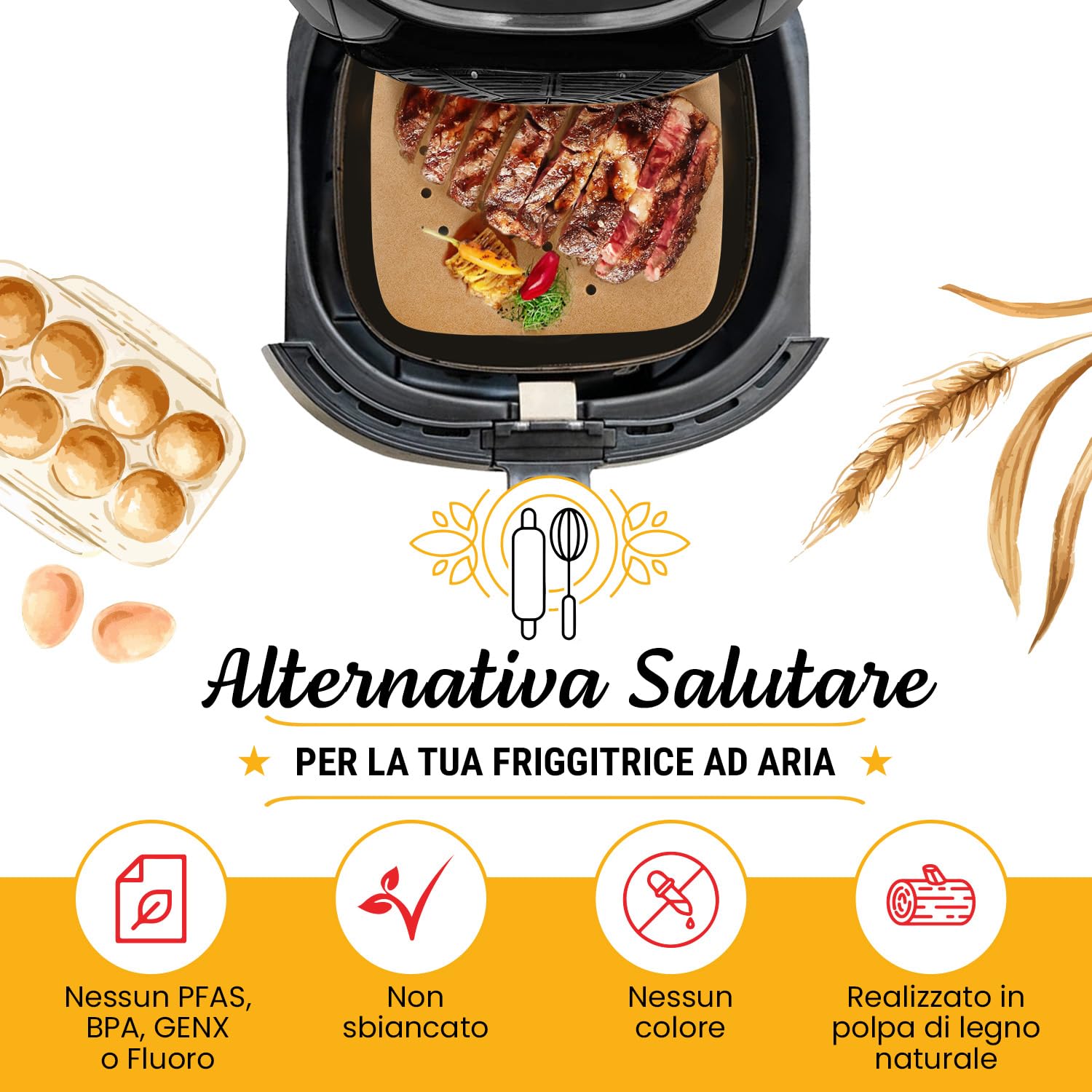200 Pezzi 16cm Fogli di Carta Forno per Friggitrice ad Aria 1,8-3,8 L, Antiaderente Usa e Getta Pergamena Liner Accessori per Air Fryer - Rotondo