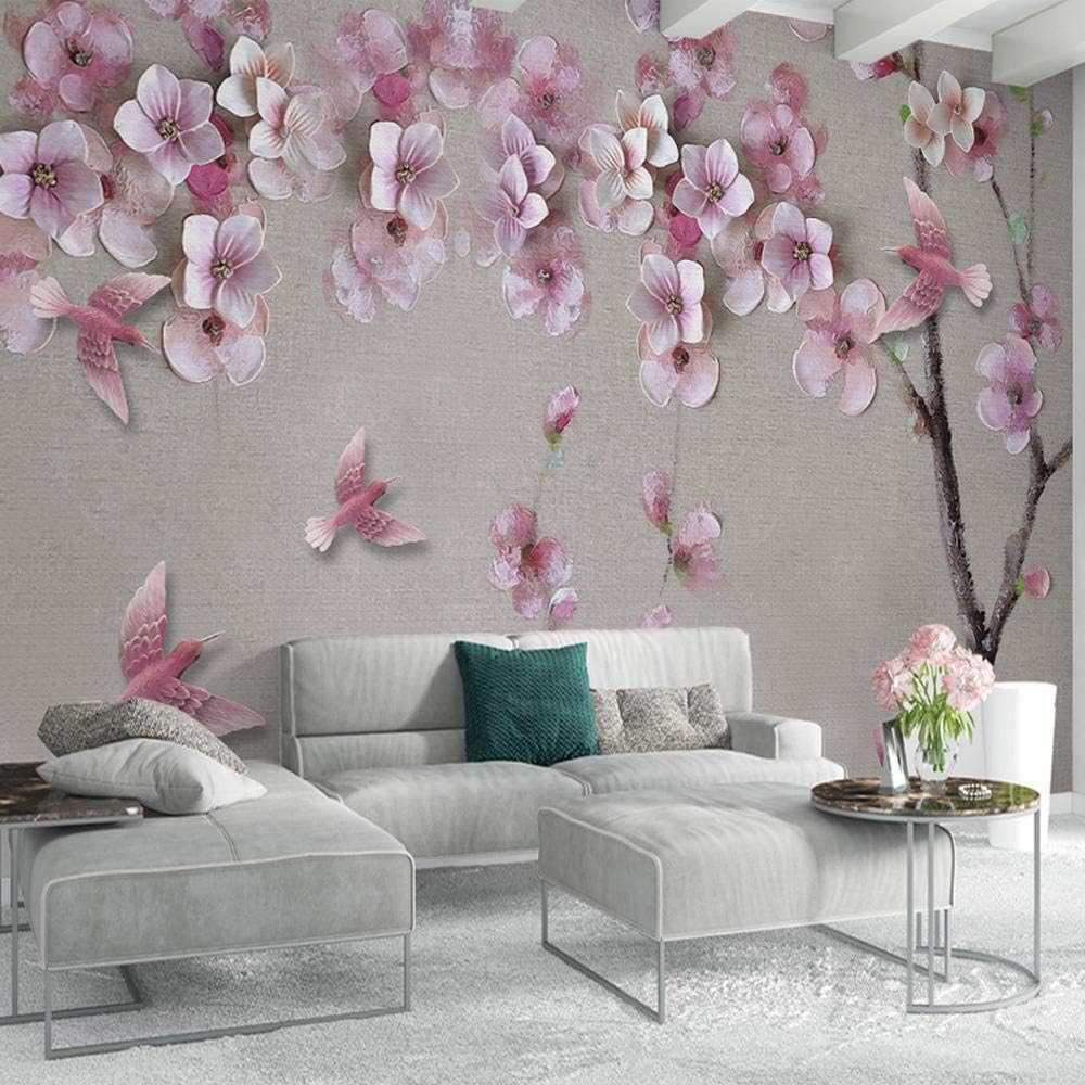 Papier peint panoramique 3D oiseaux et fleurs rouges pour décoration murale TV 150x105 cm