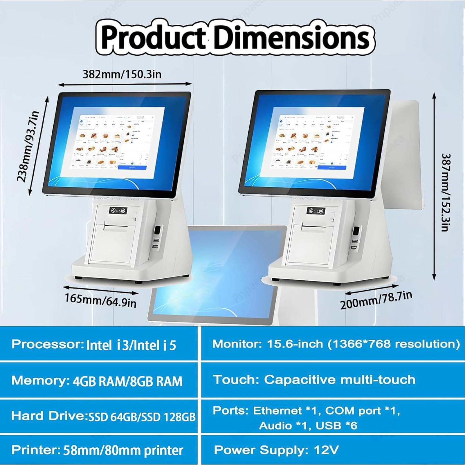 Caja Registradora TPV Todo en Uno con Pantalla Táctil e Impresora, DualScreen-A (58mm)