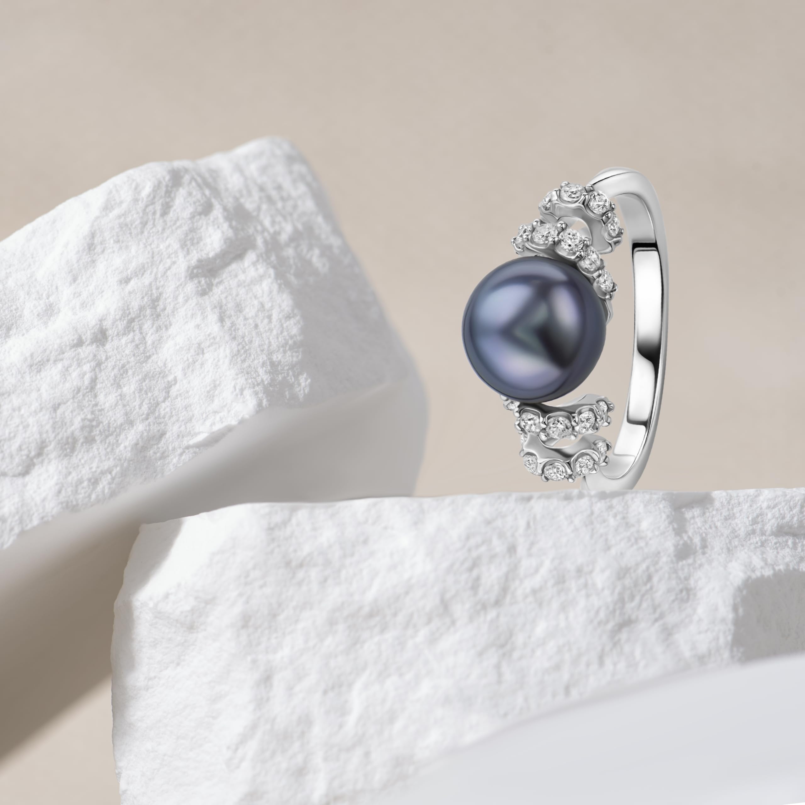 OROVI Anello donna Argento 925 vero, con Zirconi e Perle d'acqua dolce - Argento Gioielli donna - Gioiello Ipoallergenico - Fatto a Mano