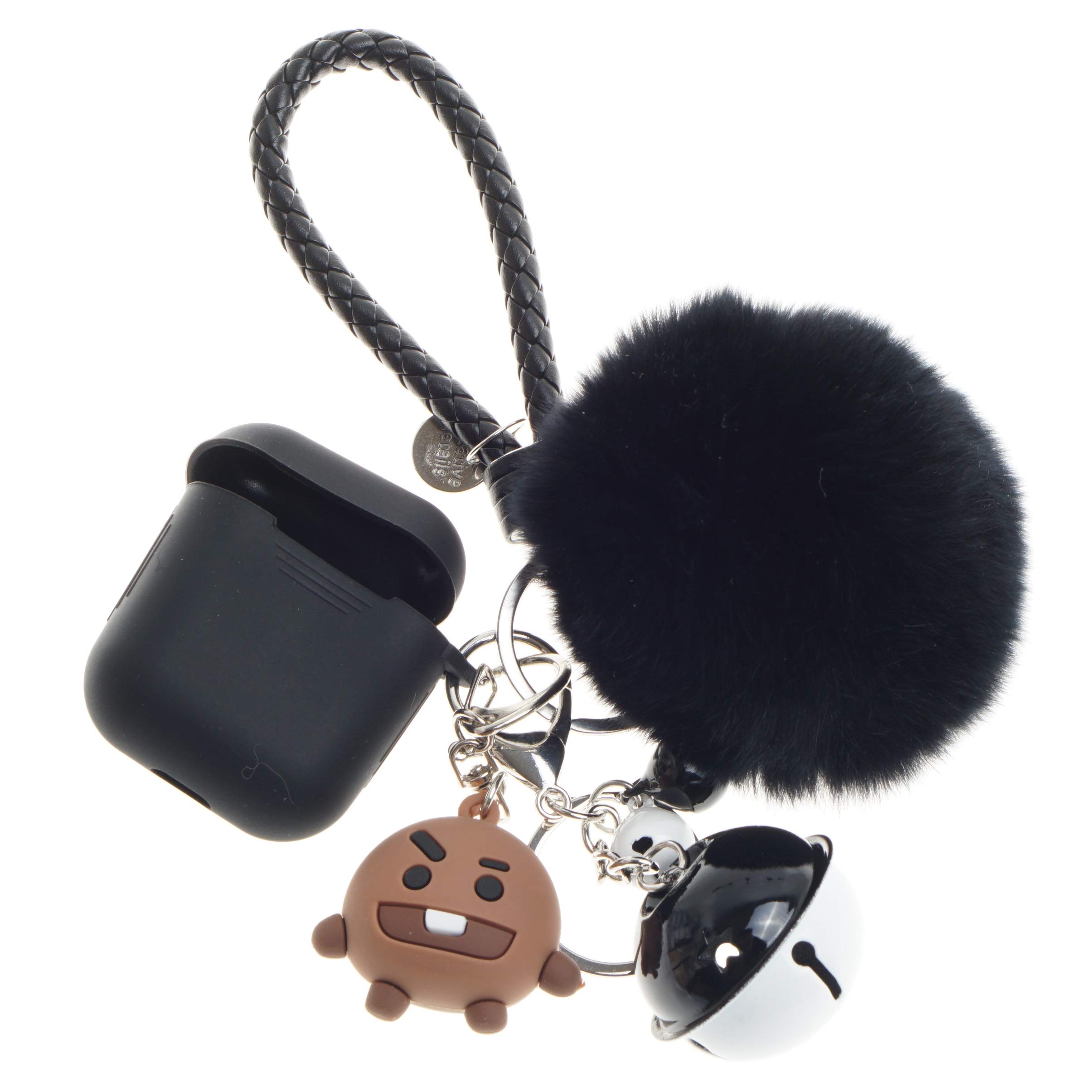 Bangtan Boys Airpod Case with Cute Fur Ball Keychain/Strap SUGA Black