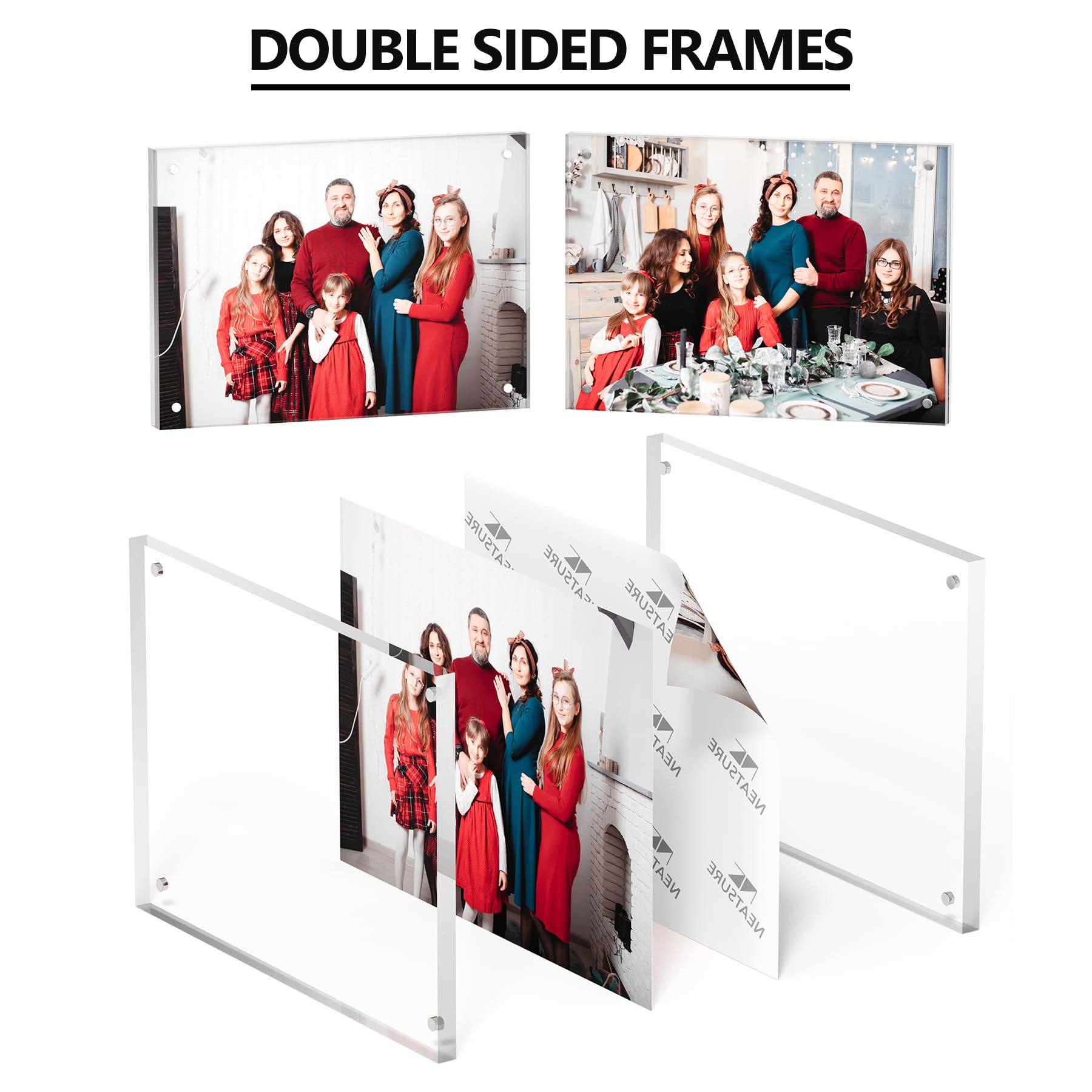 Neatsure Portarretratos acrílico de 5 x 7 pulgadas, paquete de 3 marcos de fotos magnéticos transparentes de doble cara, sin marco, decoración de escritorio