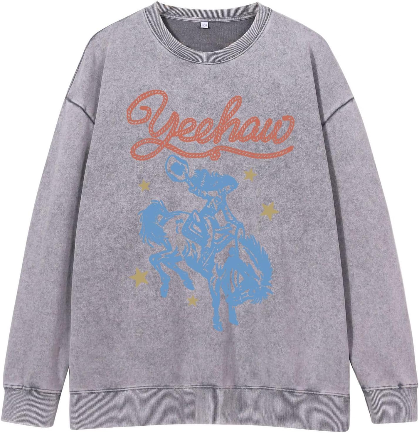Western Sweatshirts for Women Vintage Cowgirl Sweatshirt Acid Wash Cowboys Crewneck Horse Graphic Country Pullover