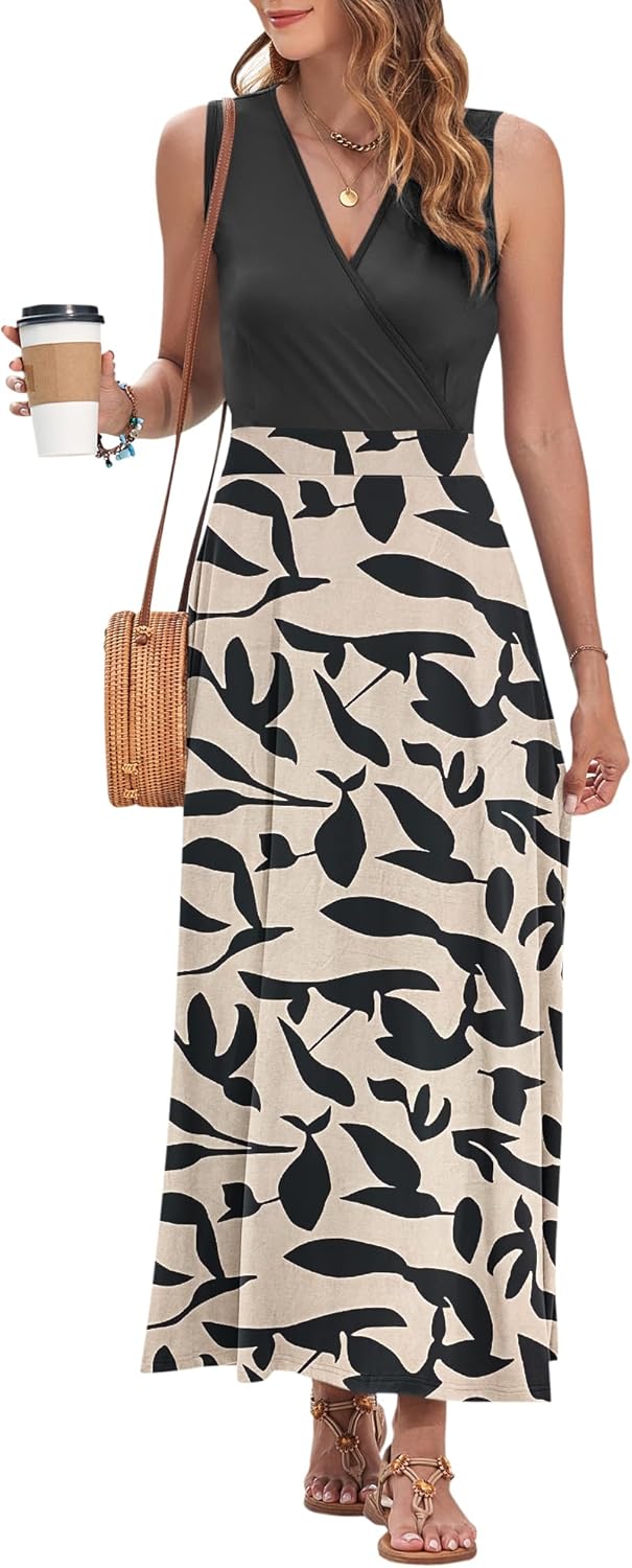 AUSELILY Women's Maxi Dress 2026 Summer Casual Sleeveless Sundress V Neck Wrap Vacation Cocktail Long Dresses with Pockets - Image 3