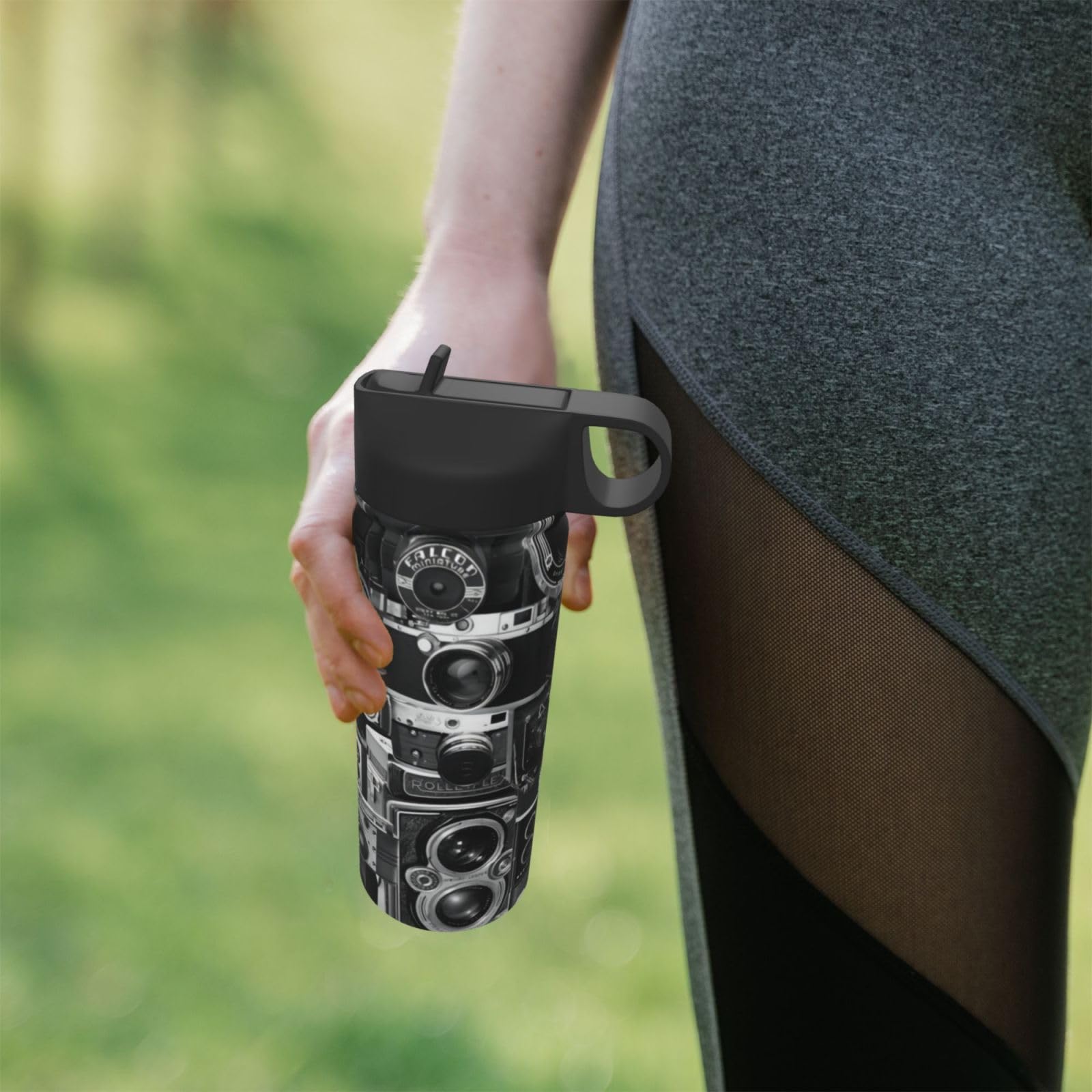Retro Cool Camera Collection Bedruckte Sport-Trinkflasche, isoliert, Reisebecher, Sport, Fitness, 530 ml