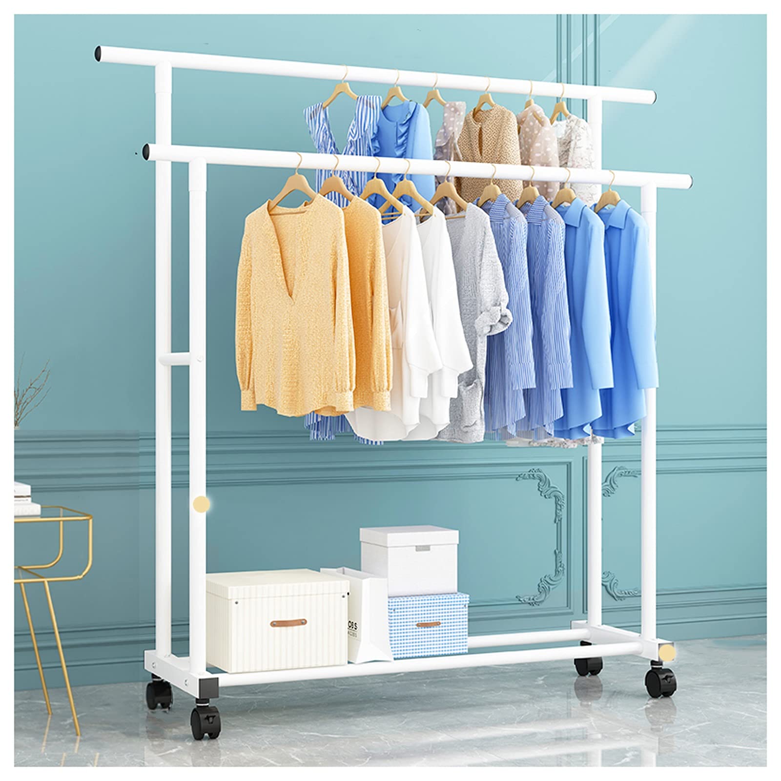 Portant à vêtements mobile avec double rail de 25 mm pour ranger et déplacer