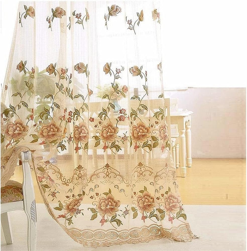 Luxury Embroidered Sheer Curtain for Living Room 84 inch Length Custom Romantic Elegant Luxurious Delicate Embroidery Drape Window Dressing Sheer Bedroom Rod Pocket Top 1 Panel 52x84 inch