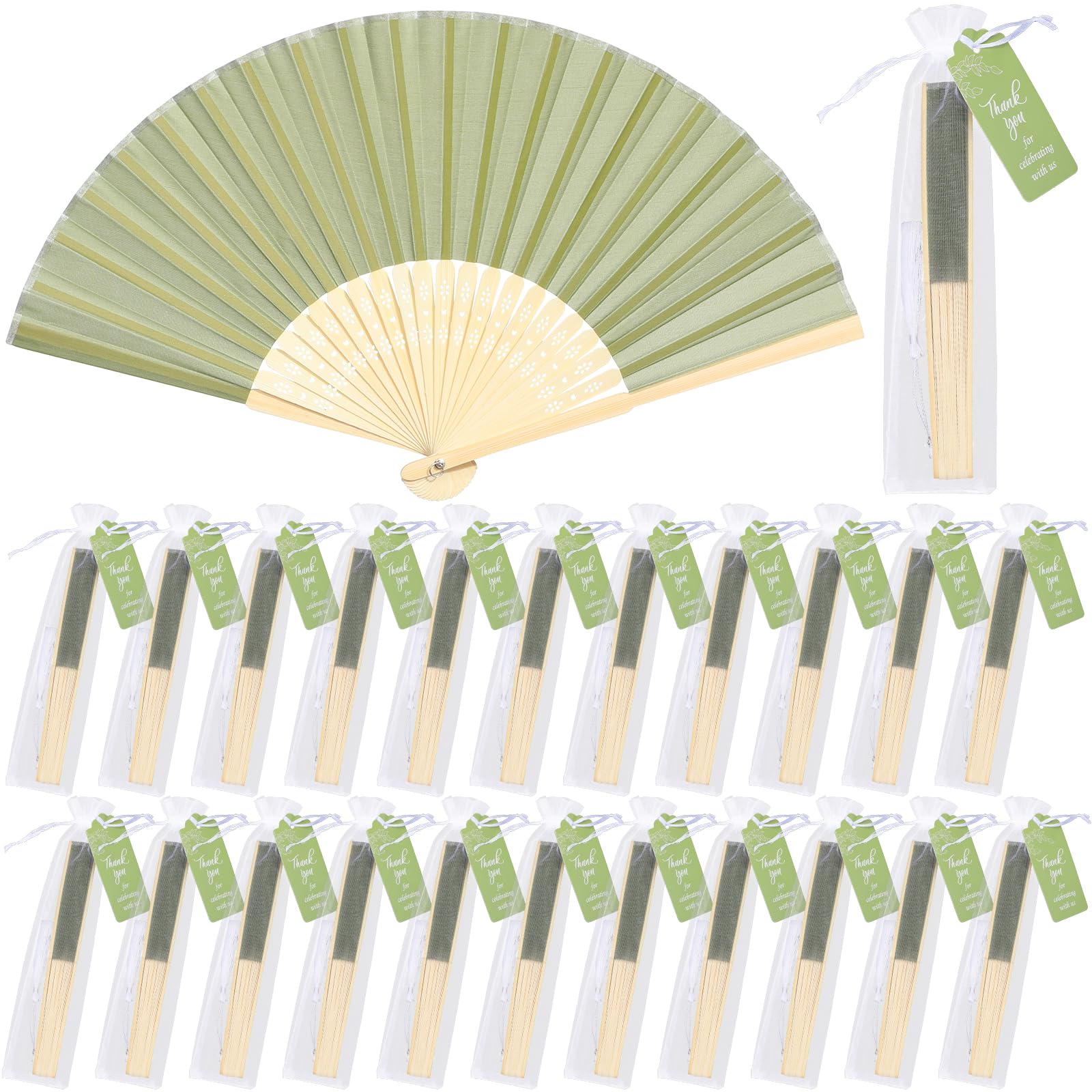 Photo 1 of ***STOCK PHOTO FOR REFERENCE ONLY***50 Sets SALMON PINK Wedding Fans for Guests Bulk Wedding Favors Imitated Silk Fabric Bamboo Handheld Folding Fan with Organza Bags and Thank You Tags &Tassels for Bridal Shower Bridesmaid Church Gifts