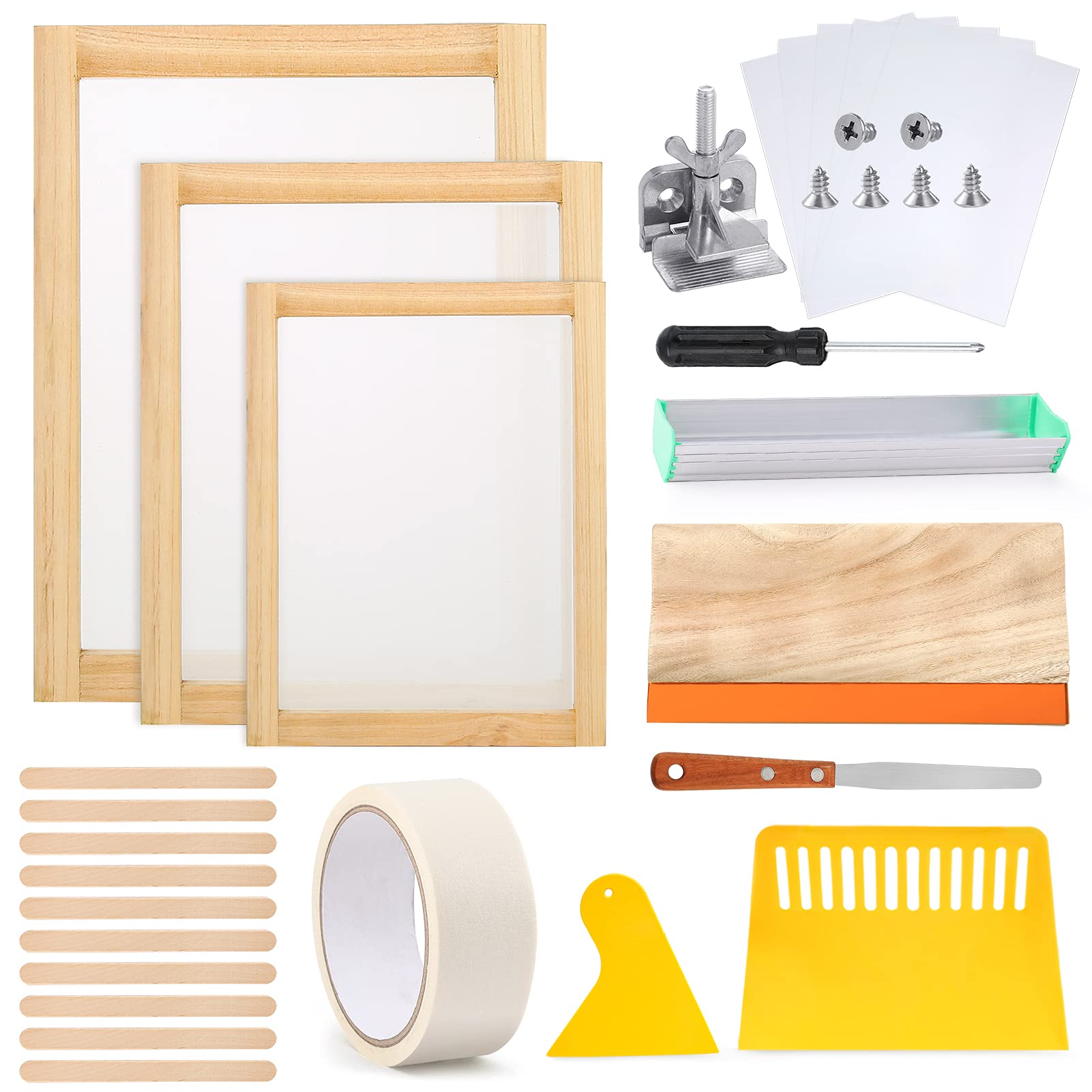 Buy Caydo 32 Pieces Screen Printing Kit, Include 3 Size of Wood Silk