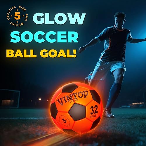 Miniatura 4 de VINTOP Balón de fútbol iluminado para niños que brilla en la oscuridad, no 5 con bomba, deportes y actividades al aire libre con luz LED, ideas de