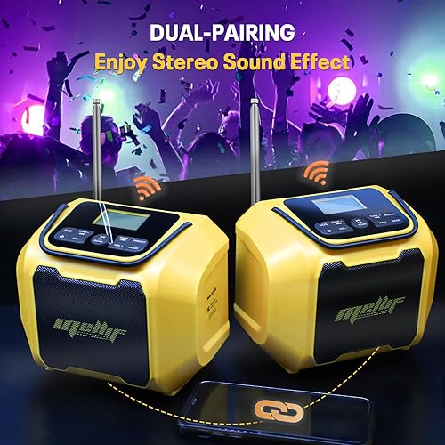 Miniatura 3 de Mellif Altavoz de radio AMFM para batería de 20 V inalámbrico al aire libre TWS altavoz de emergencia radio meteorológica SOS y graves pesados,