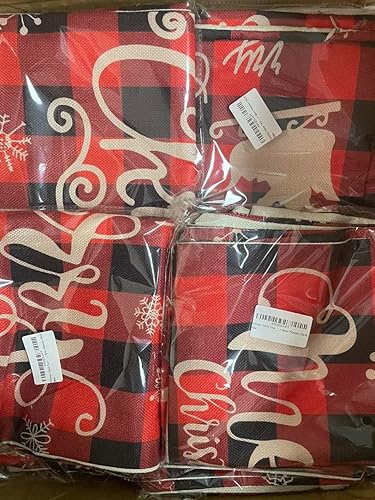 Miniatura 4 de Fundas de almohada navideñas  Paquete de 4 fundas de almohada decorativas de algodón y lino rojo de Navidad  Funda de cojín cuadrada para sofá, sala