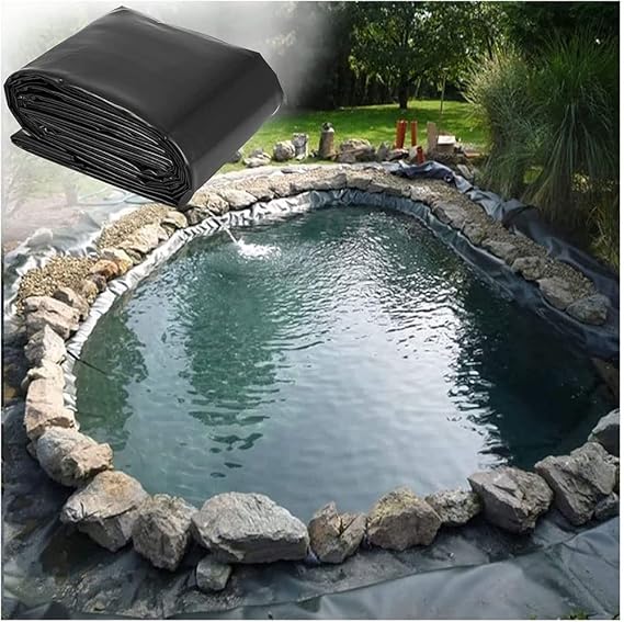 Image YOEBI HDPE Waterproof Membrane Pond Liner 6 X 3M 5 X 6M Black Fish Pool Liner for Garden Ponds Waterfall Streams Fountains Pond Underlayment Garden Pool Cover Streams Water,7 * 9m