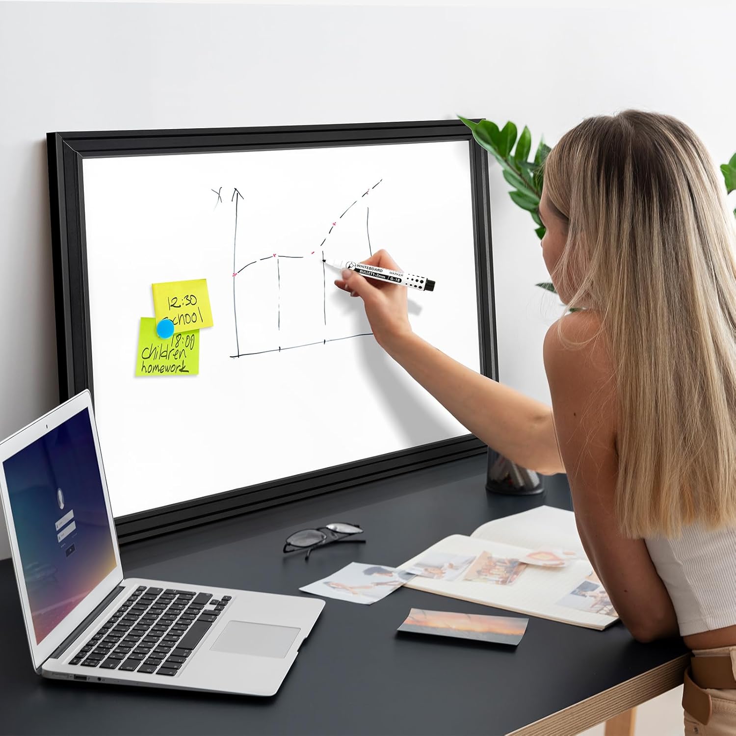 DOLLAR BOSS Magnetic Whiteboard for Wall 36" x 24" Vintage Wood Framed White Board Decorative Dry Erase Board for Home Office Shop Decor Display with 4 Markers, 8 Magnets, 1 Eraser, Black
