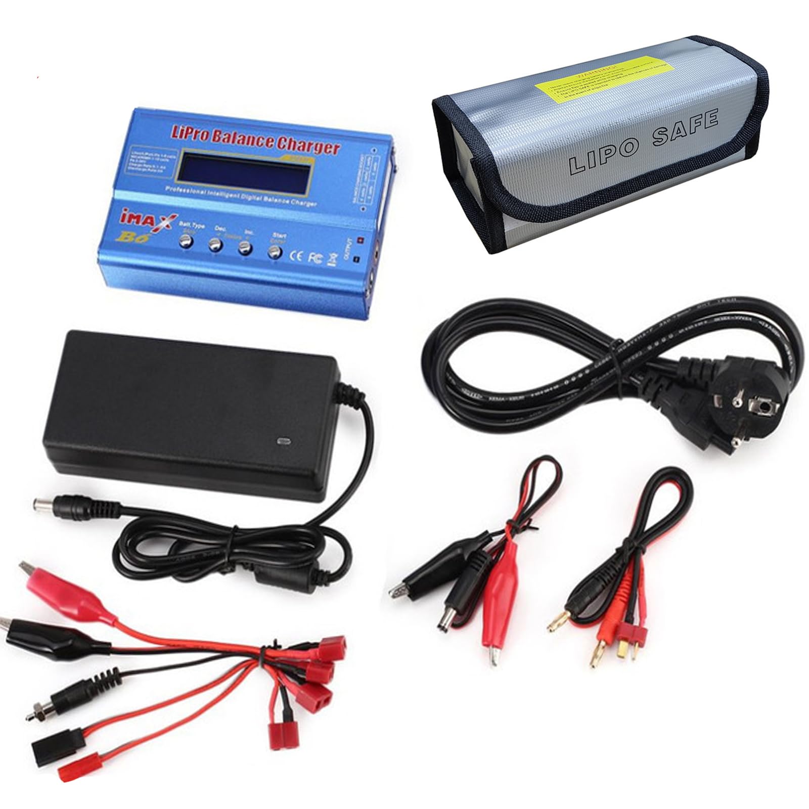 Multifunction RC Digital Balance Charger Discharger 1S-6S, Compatible with LiPo LiHV LiFe NiMH NiCd Pb, Fast Charge Storage Mode, UK Plug with Fireproof Lipo Safety Bag