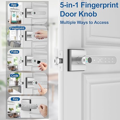 Miniatura 2 de Foxgard - Cerradura inteligente de huellas dactilares para puerta: Perilla de puerta de huellas dactilares - Cerradura de puerta biométrica de 5 en