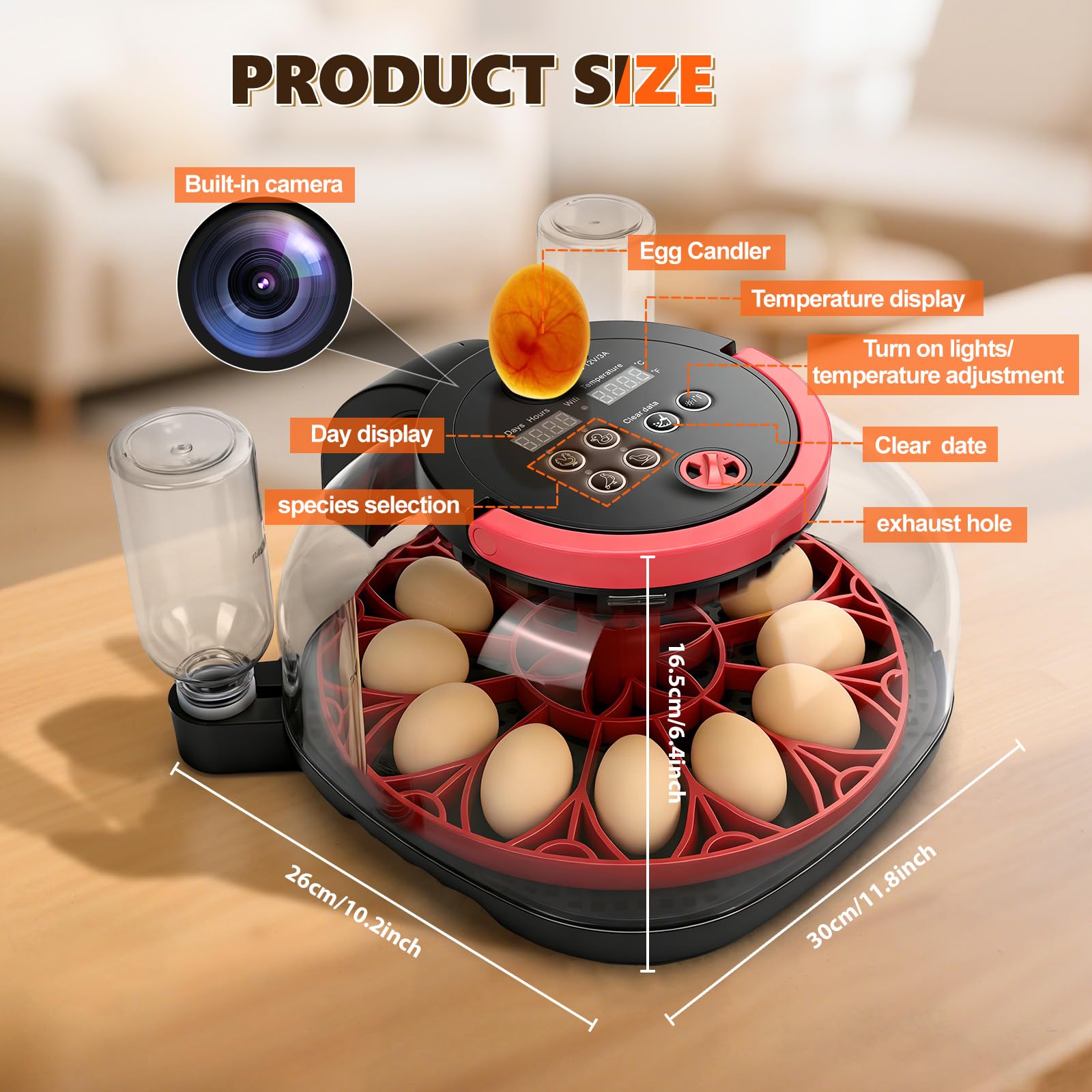 Incubatrice per Uova Automatica, incubatrice 12 uova incubatrice con telecomando rotazione automatica delle uova e controllo dell'umidità e temperatura, lampada per uova di gallina, visualizzazione