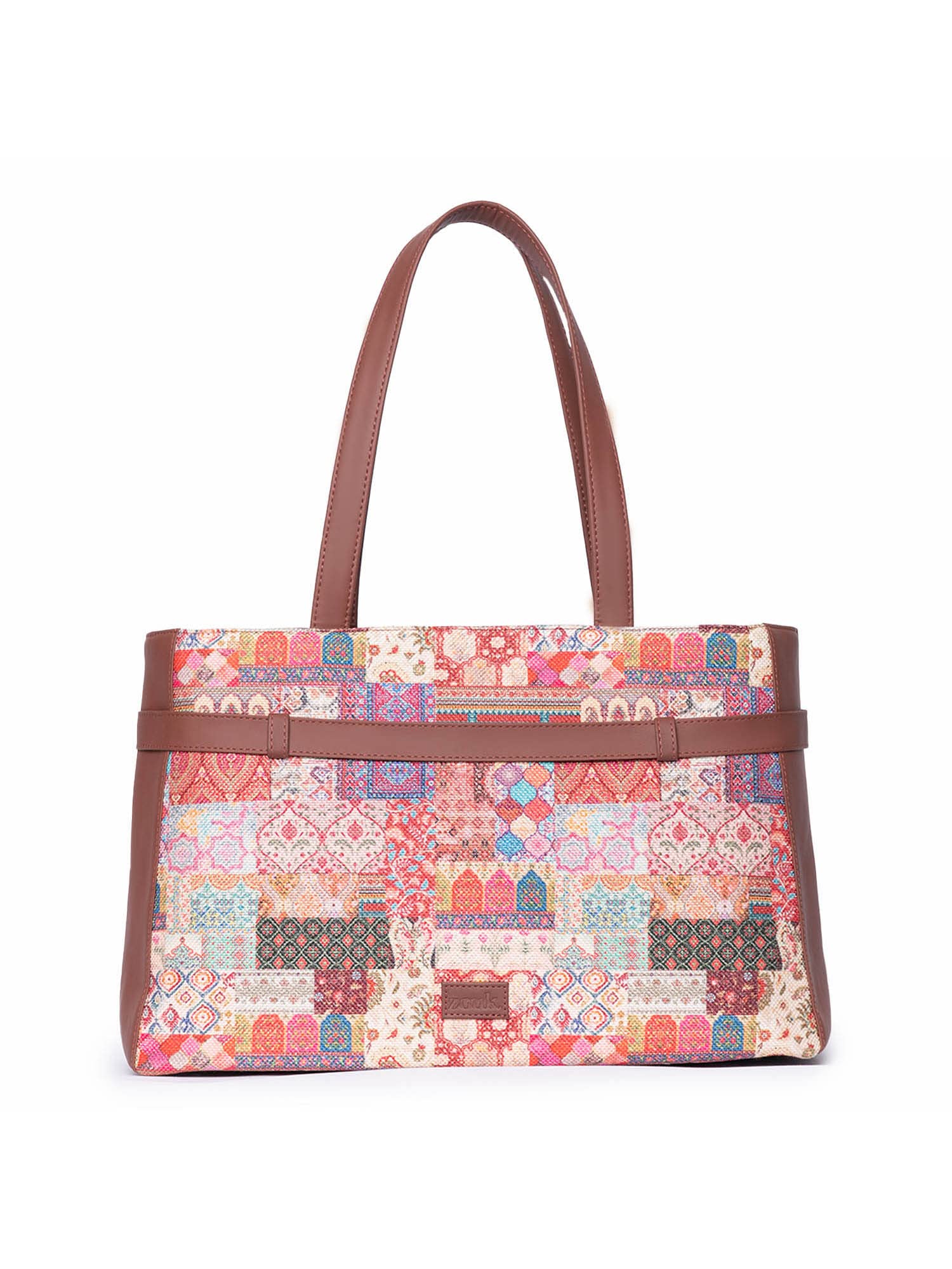 zouk Kutch Gamthi Abstract Printed Women's Jute Handcrafted Vegan Leather Multicolor Statement Office Shoulder Bag-picture-18