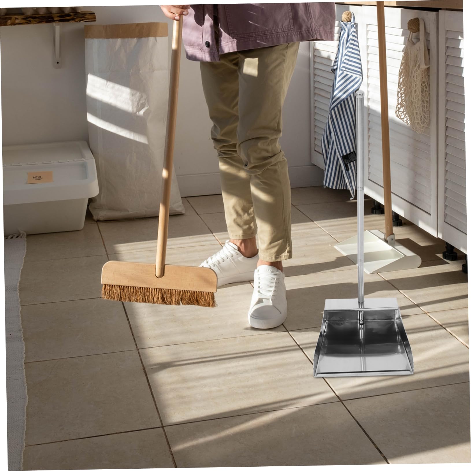 Recogedor De Acero Inoxidable Pala para Limpieza De Habitaciones Pala para Basura De Mango Hogar Oficinas y Vestíbulos Sin Agacharse