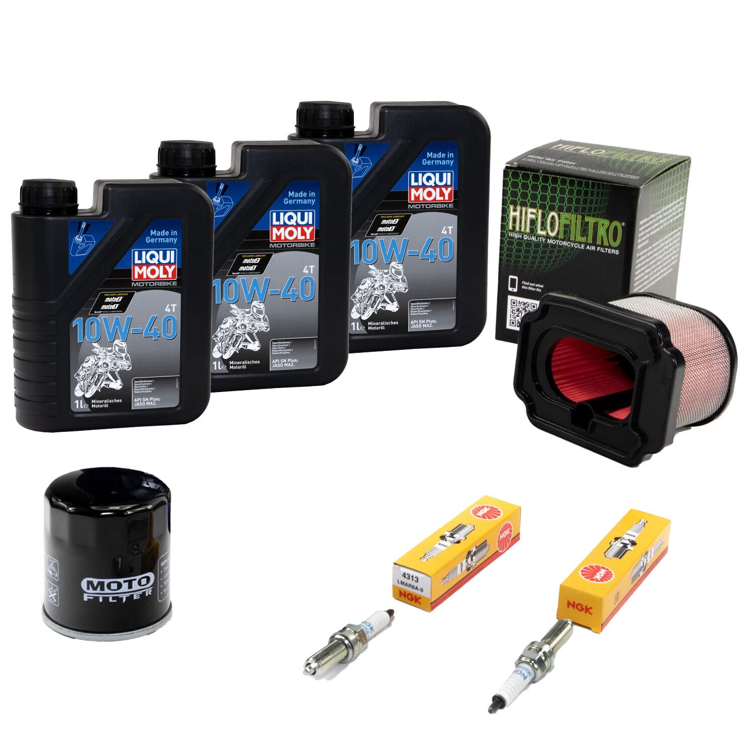 Wartungspaket Öl 3L + Luftfilter + Ölfilter + Zündkerzen für Yamaha MT-07 700 MT07 RM04 BU21 RM331 RM141 RM182 Bj 2014-2022