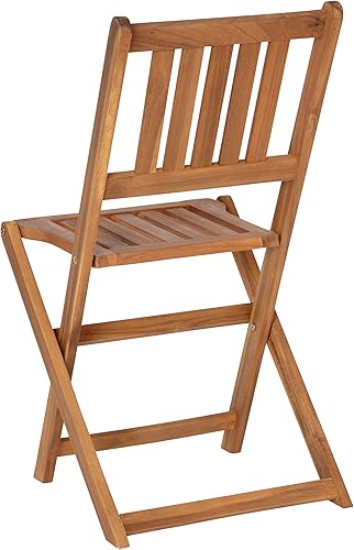 Miniatura 8 de BizChair Juego de 3 piezas de bistró plegable para patio, madera de acacia con acabado natural, mesa redonda para interiores y exteriores, 2 sillas,