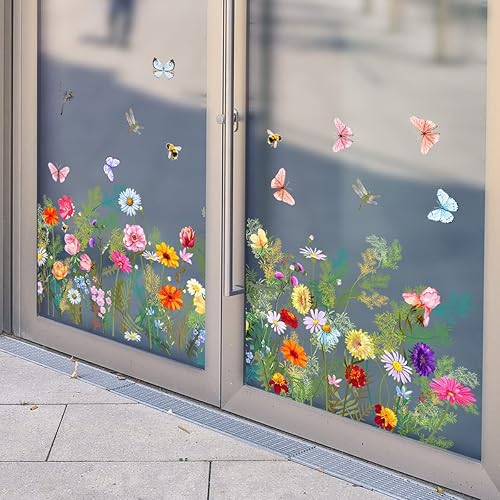 Miniatura 7 de Película electrostática de ventana con estampado floral, ramo de mariposas, a prueba de aceite, impermeable, decoración de pared, se adhiere a la