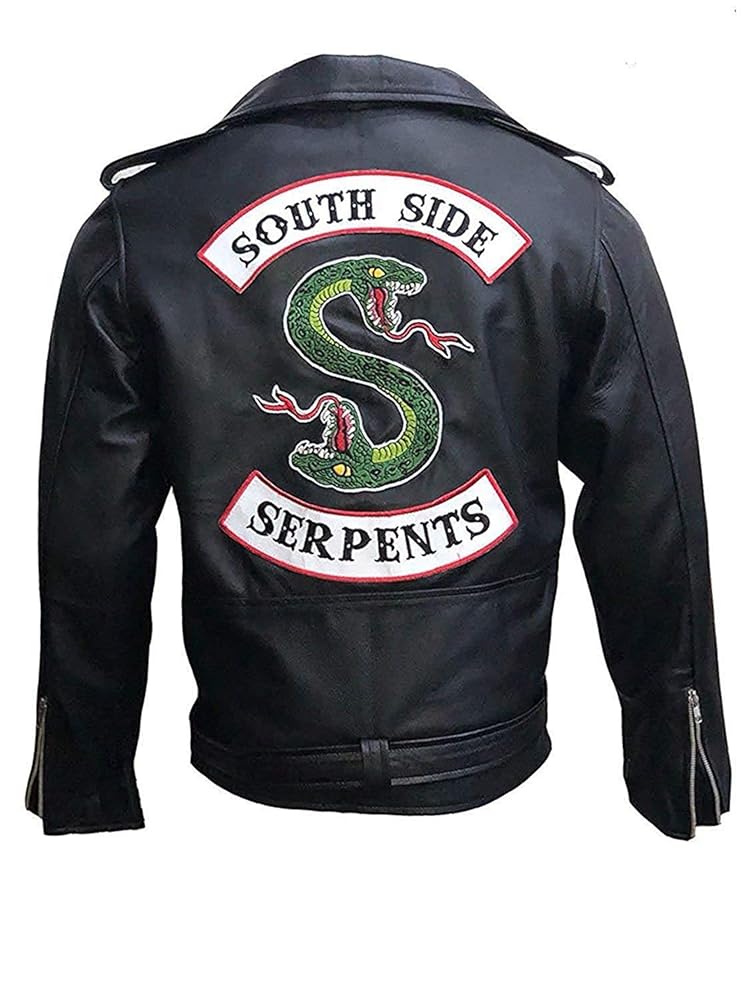 Men's Black Faux Leather Jacket with Snake Gang Logo (L
