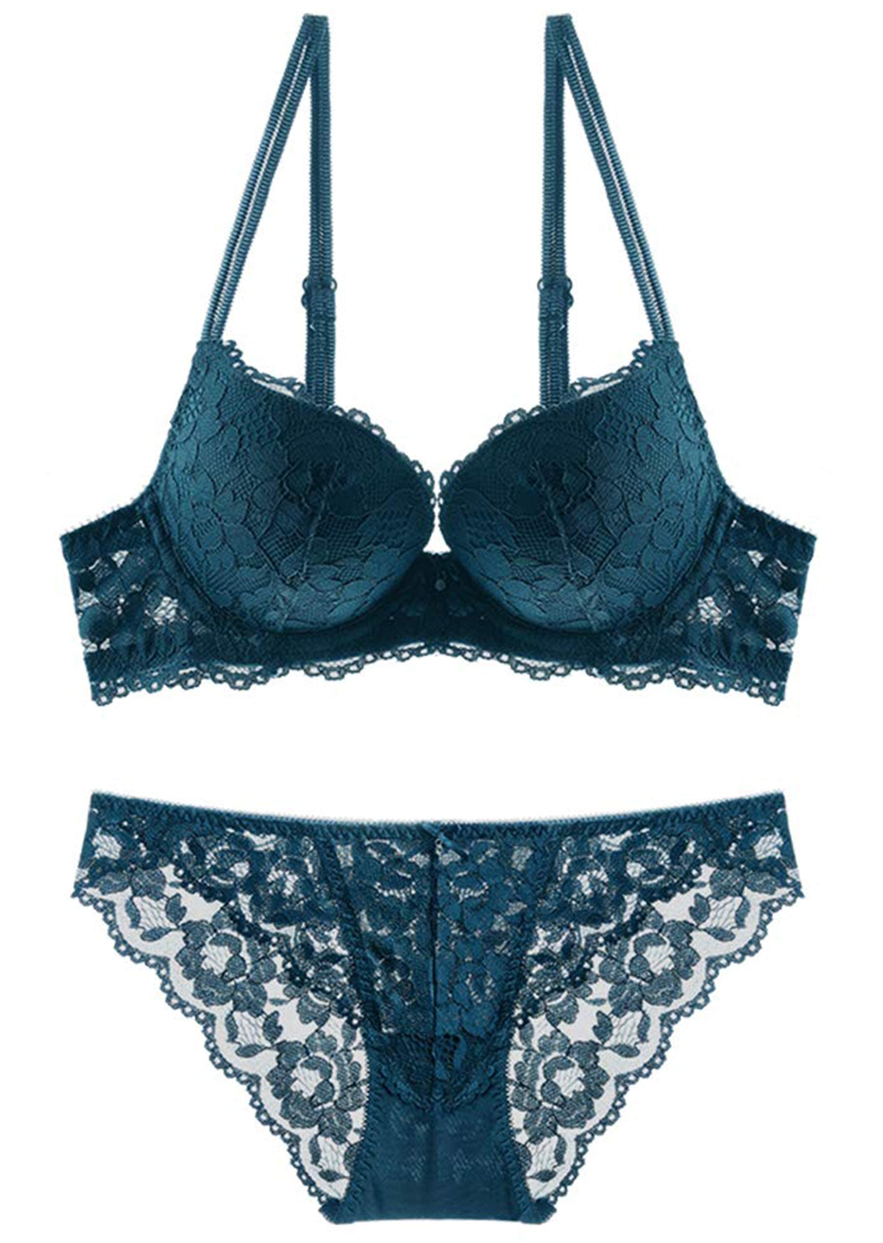 SHEKINI Completi Intimi da Donna Sexy Lingerie Push up Reggiseno e Slip in Pizzo Elegante Reggiseno con Ferretto Fisso Imbottitto Tracolla Regolabile