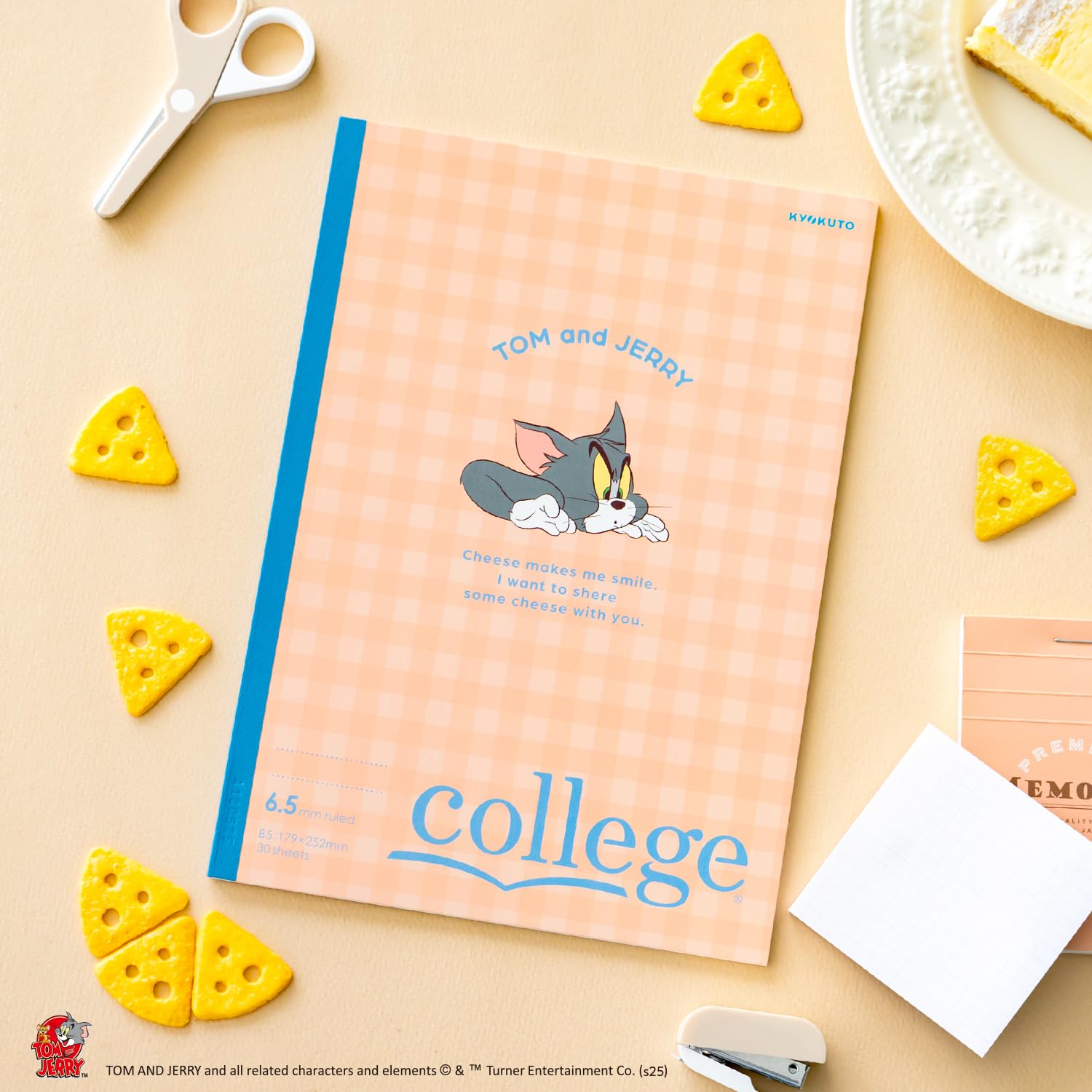 Kyokuto U18905 Lot de 5 carnets de notes Tom et Jerry, Cheese Party, semi-B5, règle de 6,5 mm, assortiment