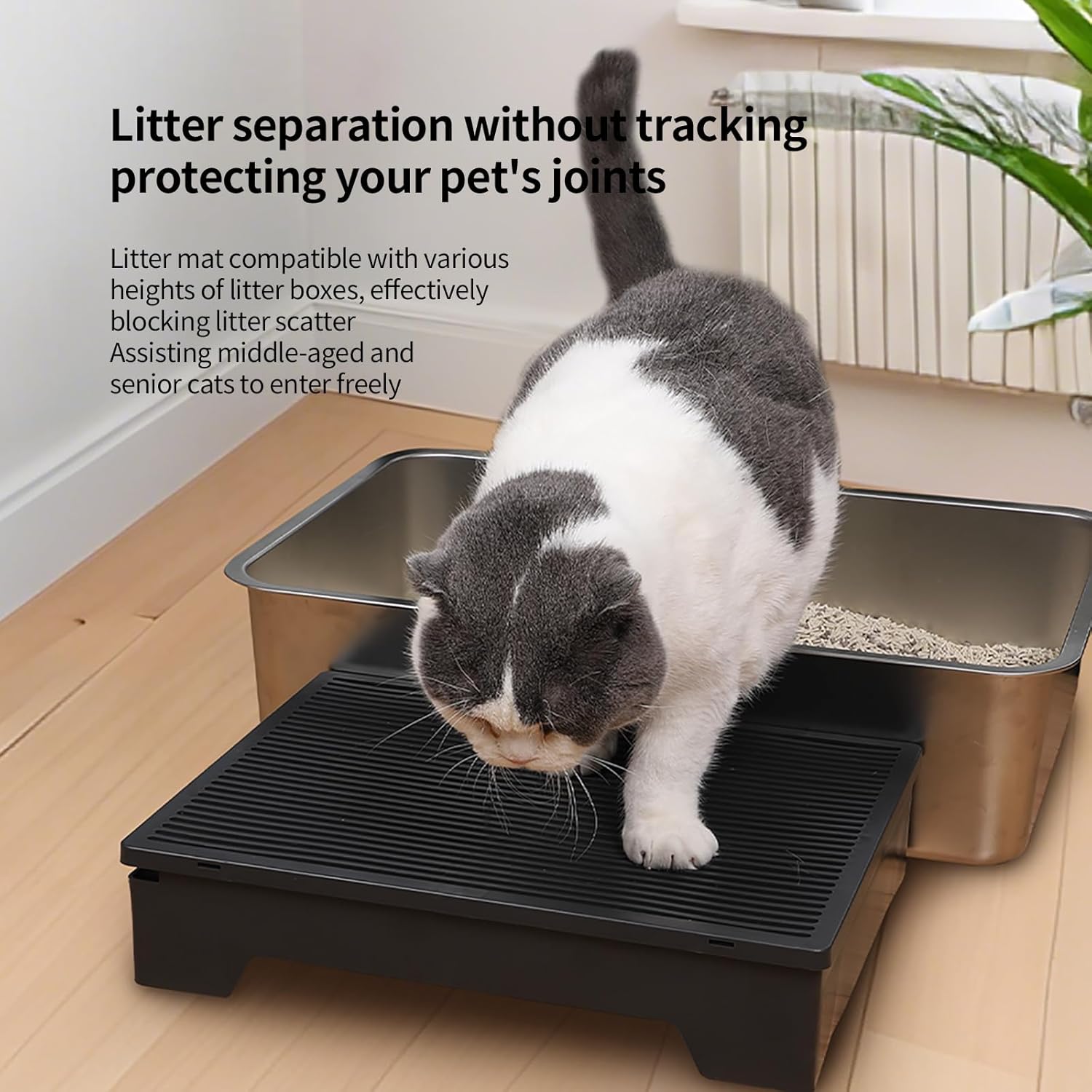 PAKEWAY Cat Ramp for Litter Box – Adjustable Elevated Cat Step for Senior Cats, Kittens & Small Pets – Fits Automatic & High-Sided Litter Boxes – Non-Slip, Easy to Clean Litter Box Ramp