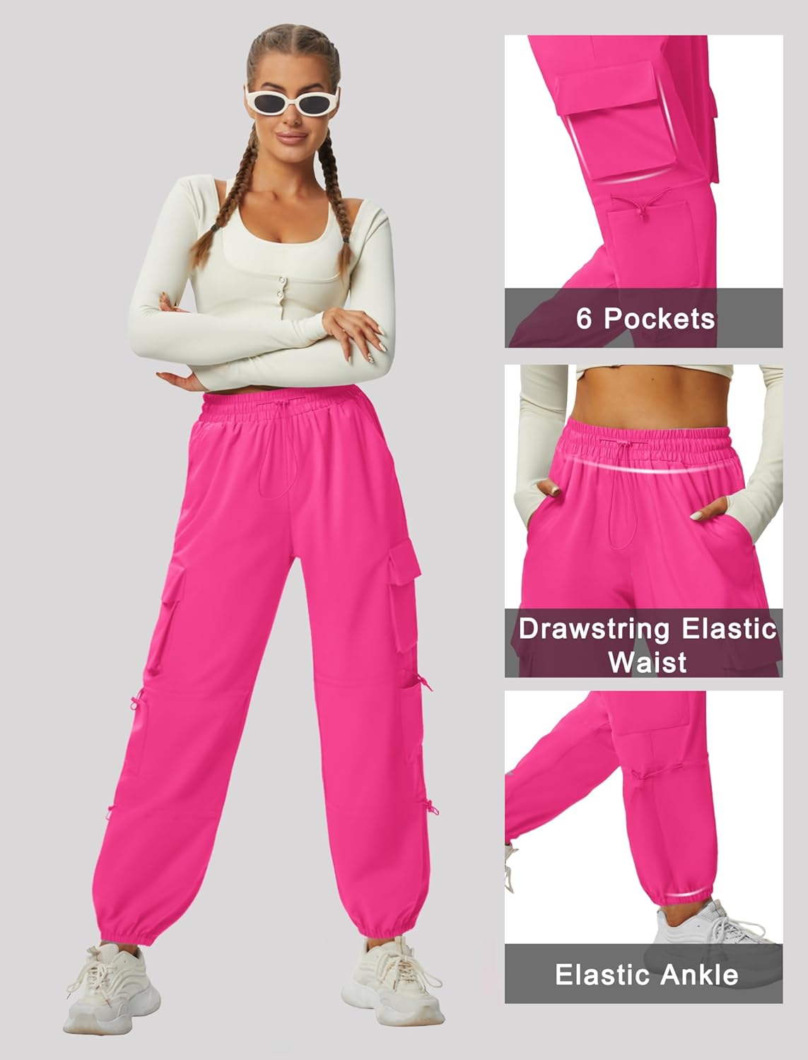 Quick Dry Cargo Pants Lightweight Tactical Hiking Pants with 6 Pockets for Women, Elastic Waist and Water Resistant - Image 5