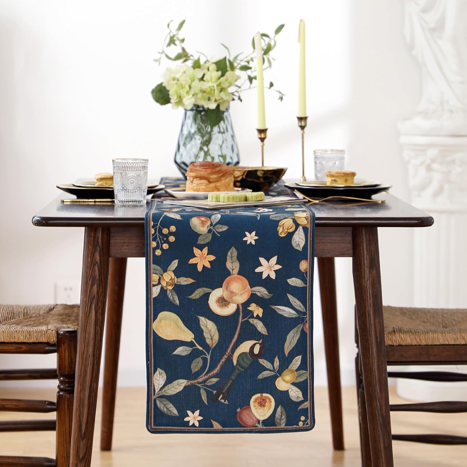bilin gaier Linen Blue Table Runner 118 Inches Long,Wrinkle-Resistant Vintage Rustic Farmhouse Floral Table Runners,Decor Luxury Vintage Runner Table Cloth for Coffee & Dining Table,12"x118"-Dewey B