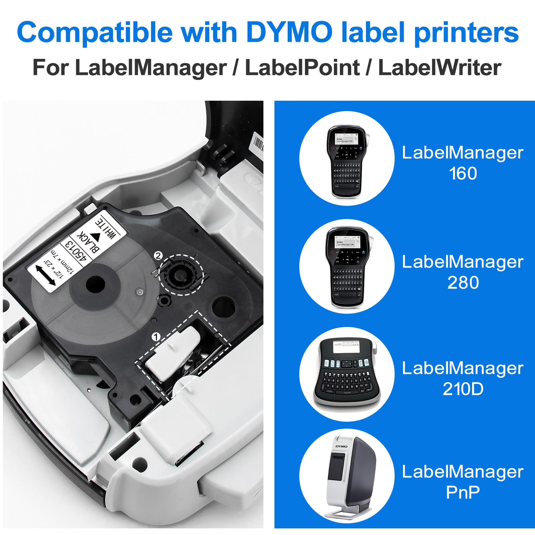 Buy HAIDERY HARDWARE AUTM Lemero Multicolor Compatible With DYMO 45013 S0720530 D1 Tape Label Tape For DYMO Label Manager 160 280 210D Rhino 4200 5200 PC Rhino 6000 (1.2 Inch X 23
