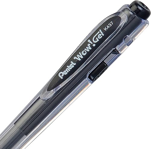 Miniatura 5 de Pentel WOW! - Bolígrafo retráctil de gel de 0.028 in, tinta negra, caja de 12 unidades (K437-A) (paquete de 2)