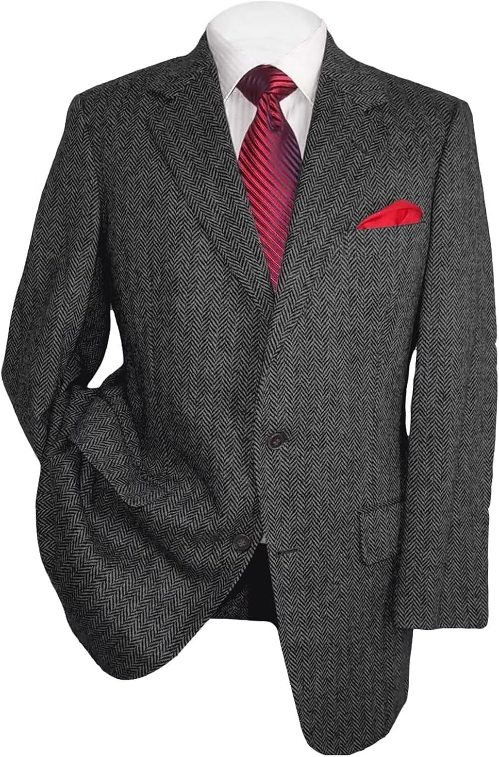 Mens Herringbone Tweed Blazer Men Vintage Suit Jacket Lightweight 2 Button Business Sport Coat Jackets