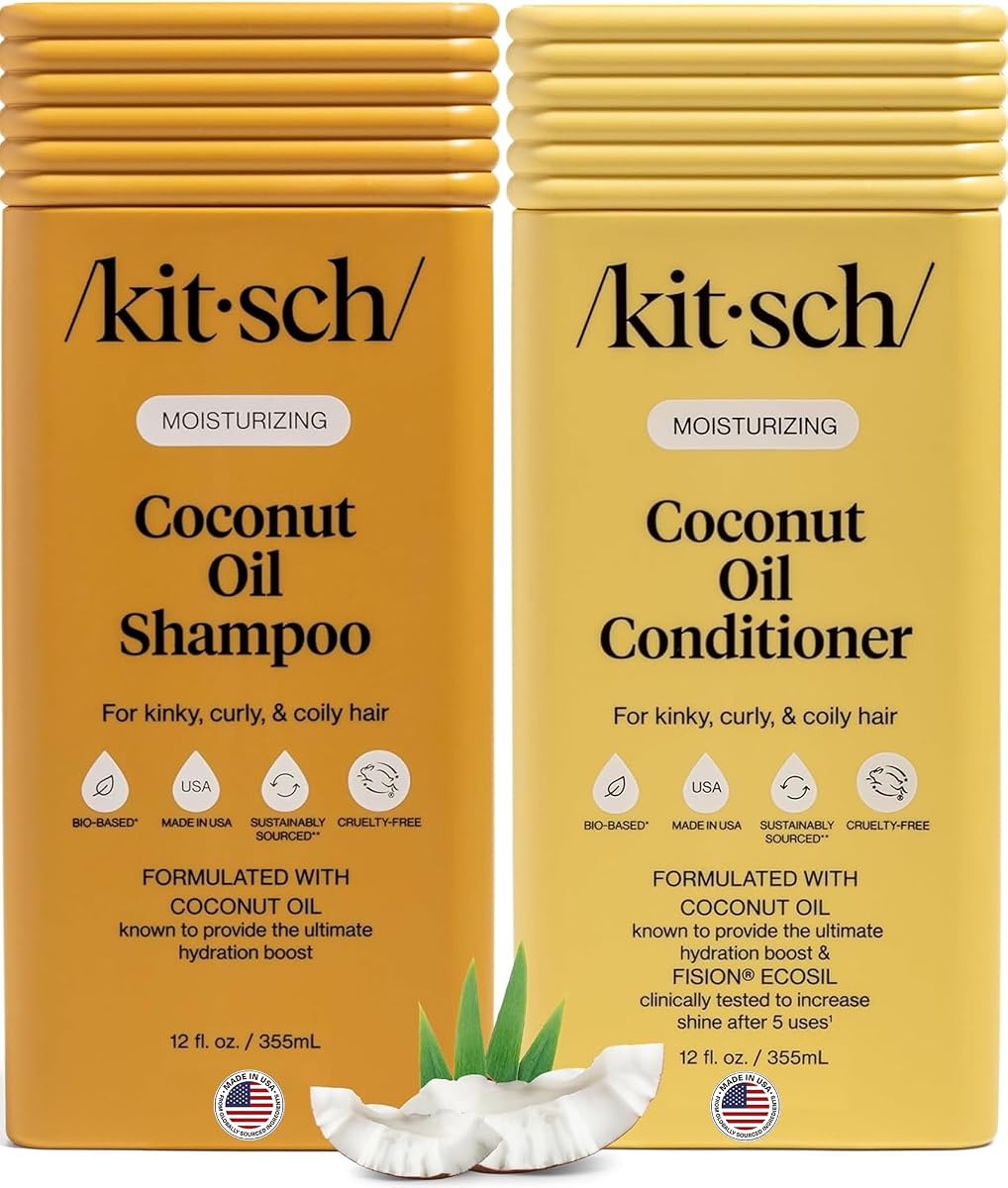Kitsch Coconut Oil Shampoo and Conditioner Set – Moisturizing Hair Care | Hair Shampoo and Conditioner for Women and Men – Hydrates Dry, Damaged, Curly & Coily Hair, Soft & Shiny Finish – Made in USA