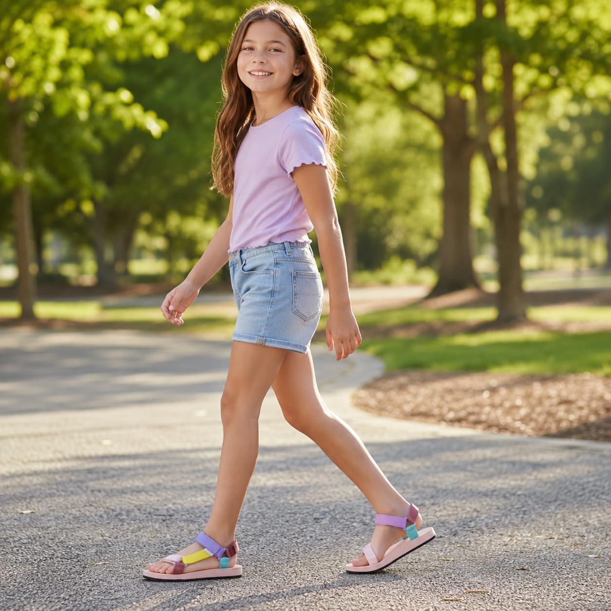 CIOR Kids Hiking Sandals Girls Boys, Lightweight Walking Summer Water Shoes with Arch Support, Adjustable Strap Non-Slip Beach Sandal for Little Big Kid