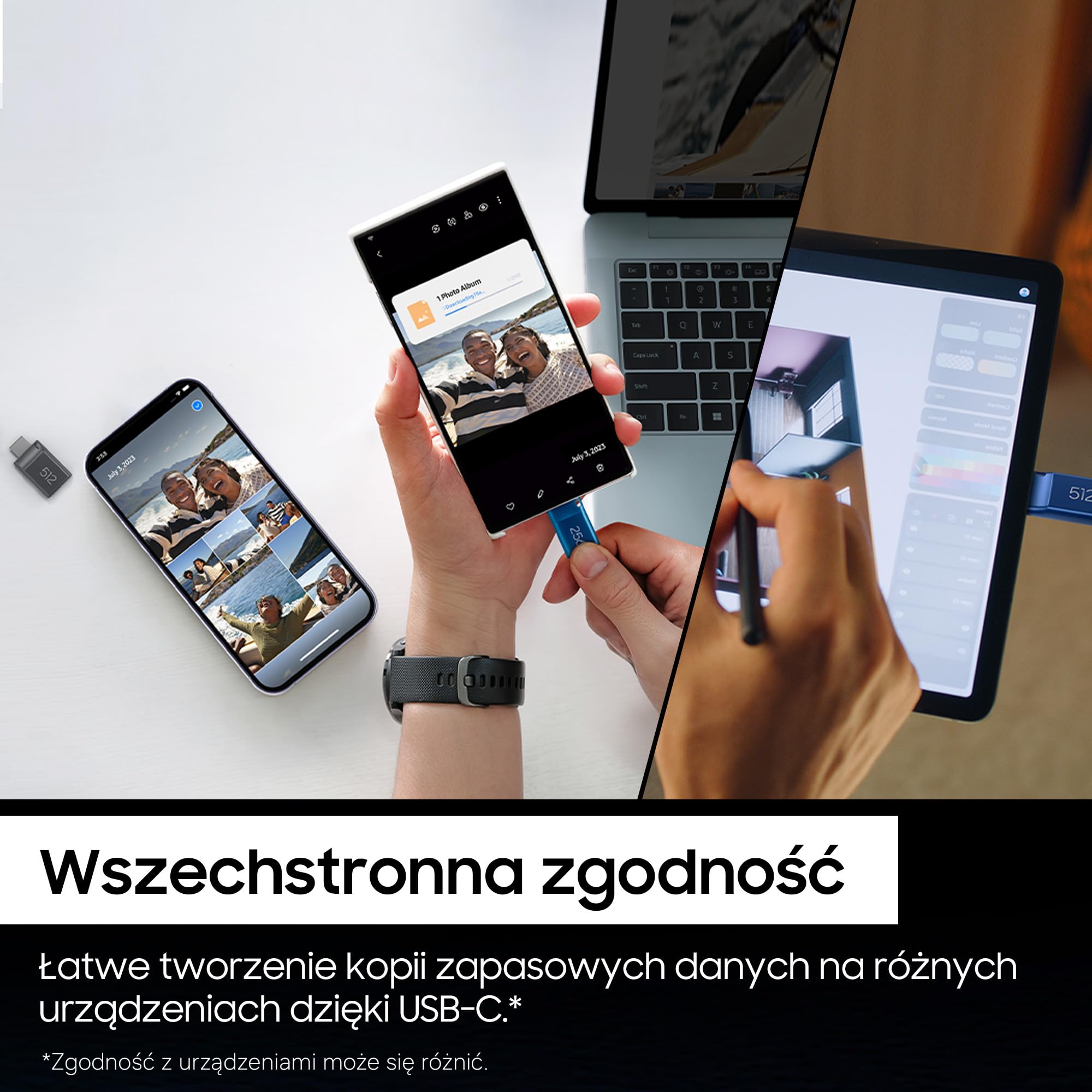 Pendrive Samsung, USB-C, 512 GB, prędkość odczytu 400 MB/s, prędkość zapisu 110 MB/s, pamięć flash USB 3.2 Gen1 do notebooków, tabletów i smartfonów, tytanowy szary, MUF-512DA4/APC