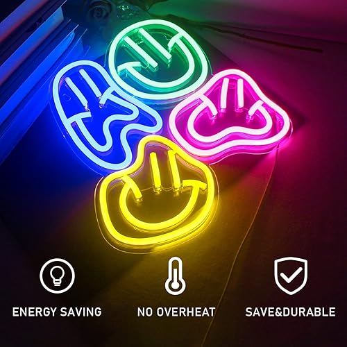 Miniatura 4 de WEDXIXI Letrero de neón LED con caras felices distorsionadas, para decoración de pared, letreros de luz USB para dormitorio de niños, decoración