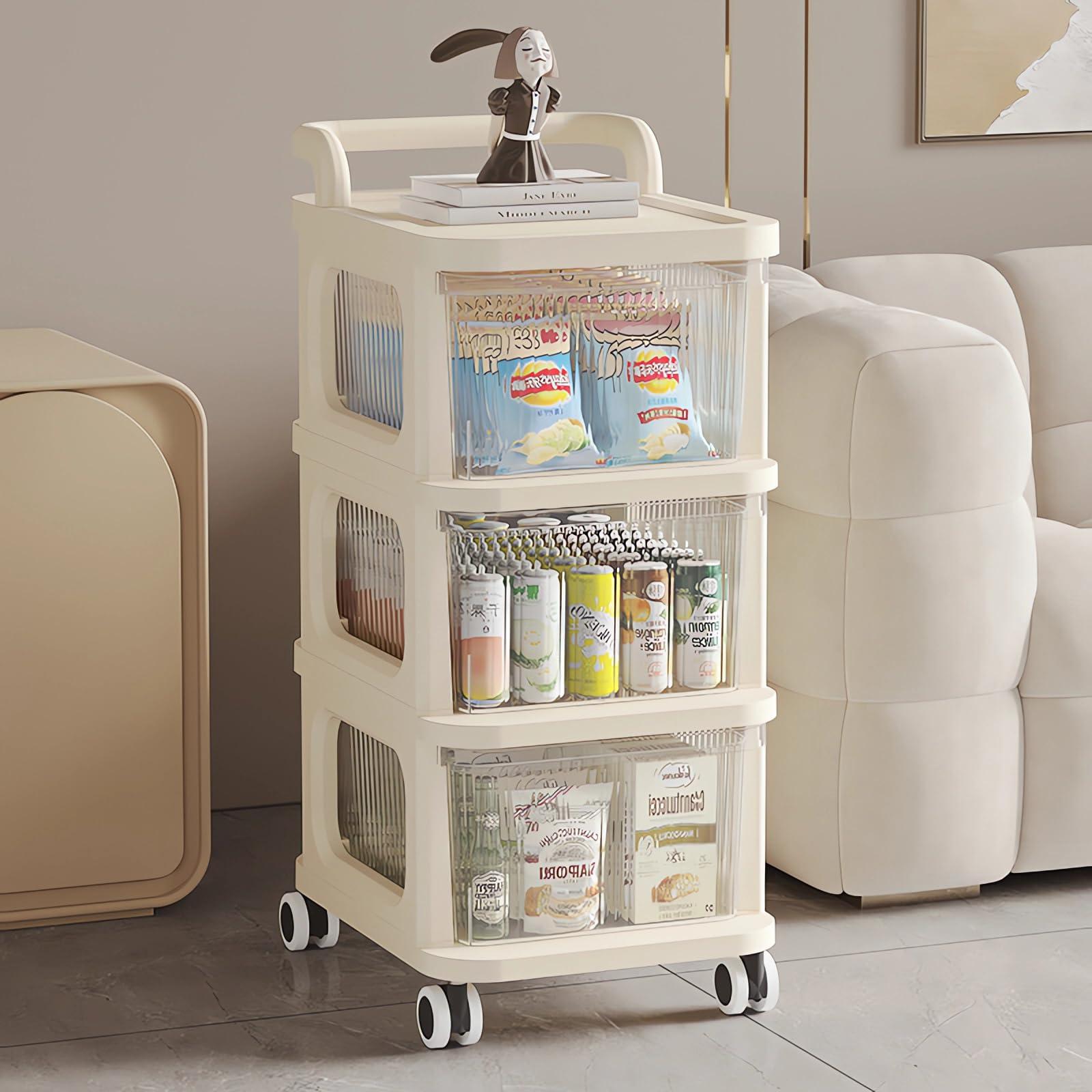 Baby Products Storage Organizer, 3 Tier Mobile Nursery Organizer for Newborn Essentials,Multifunction Storage Organizer Cart with Wheels and Drawers, for Kitchen Bedroom Living room & Bathroom(White)