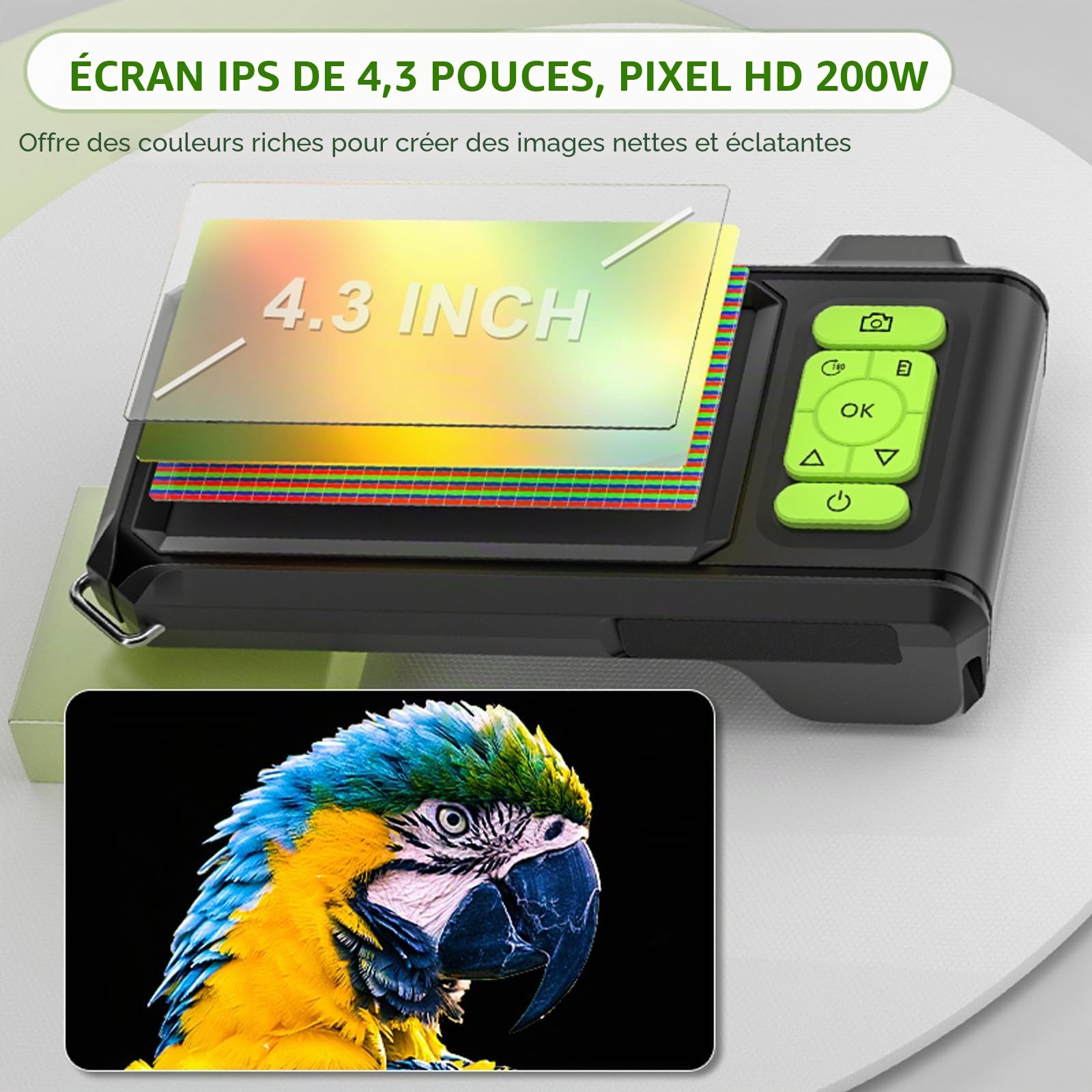 Endoscope Industriel, Caméra Endoscope Industriel Double Objectif 8mm, IPS 4.3" Pouces Caméra Endoscopique avec 8+1 LED Réglables, Câble détachable de 5 mètres