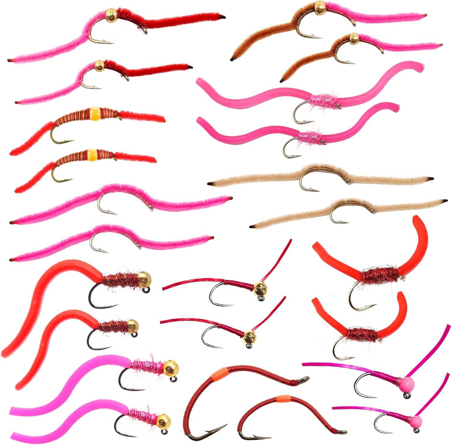 The Fly Crate | 24 San Juan Worm Fly Fishing Flies Assortment for Trout | 2 Dozen Beaded Worms Wet Nymph Flies
